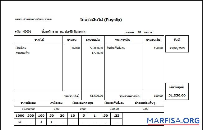 Realistic Thailand payslip (in Thai language) sample
